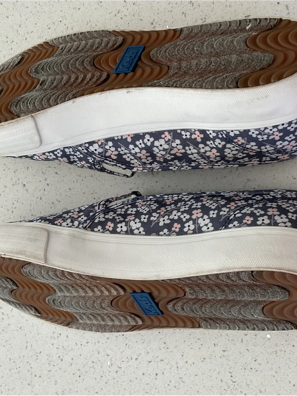 Keds Kids Navy Floral Slip-On Sneakers with White & Pink Accents Size 9